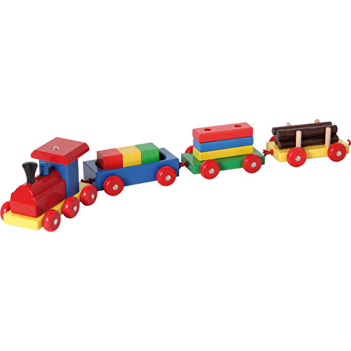 Tren de mercancías de madera con 3 remolques, coloreado, Imagen 1