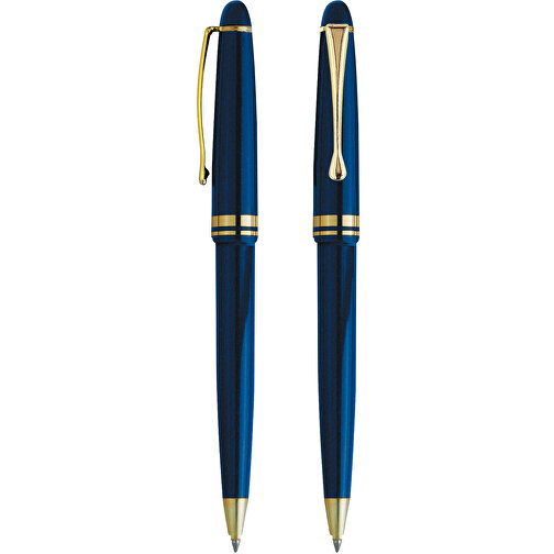 Kappendruck-Kugelschreiber 'Kappa' , blau, gold, ABS, 13,60cm (Länge), Bild 1