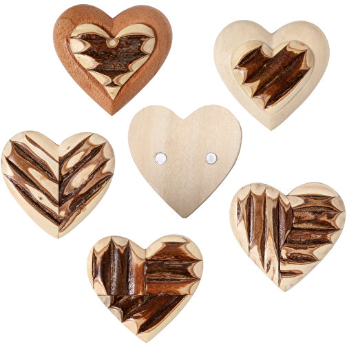 Aimant coeur en bois design écorce assorti, Image 2