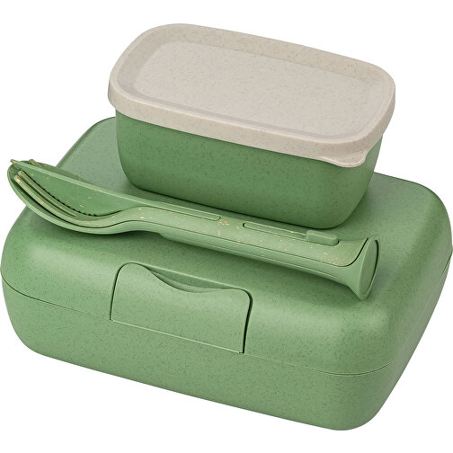 CANDY READY Lunchbox-Set + Besteck-Set , Koziol, nature leaf green, Organic Bio-Circular, 19,00cm x 6,50cm x 13,50cm (Länge x Höhe x Breite), Bild 1