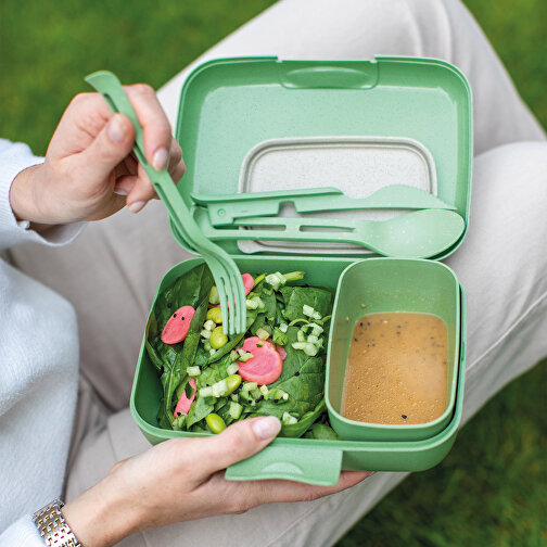 CANDY READY Lunchbox-Set + Besteck-Set , Koziol, nature leaf green, Organic Bio-Circular, 19,00cm x 6,50cm x 13,50cm (Länge x Höhe x Breite), Bild 2
