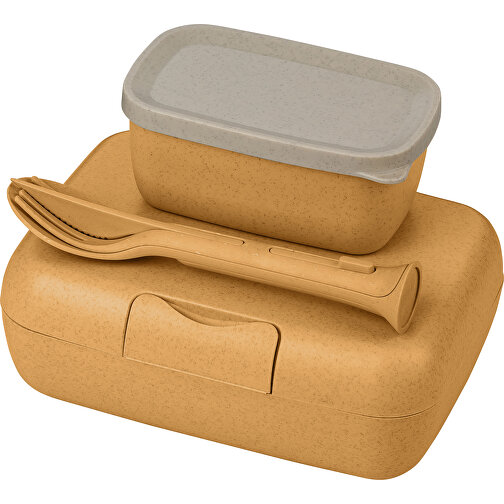 CANDY READY Lunchbox-Set + Besteck-Set , Koziol, nature desert sand, Organic Bio-Circular, 19,00cm x 6,50cm x 13,50cm (Länge x Höhe x Breite), Bild 1