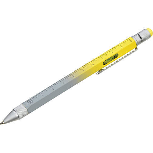 TROIKA Multitasking-Kugelschreiber CONSTRUCTION , Troika, gelb, grau, Messing, 15,00cm x 1,30cm x 1,10cm (Länge x Höhe x Breite), Bild 1