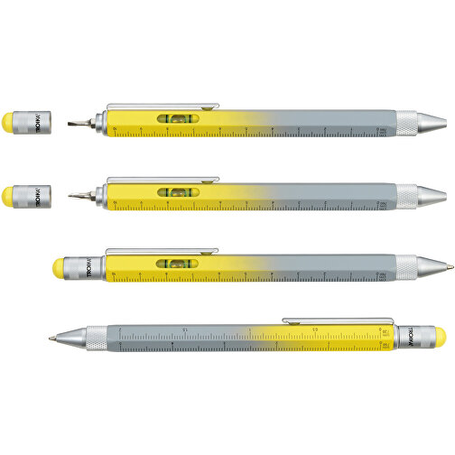 TROIKA Multitasking-Kugelschreiber CONSTRUCTION , Troika, gelb, grau, Messing, 15,00cm x 1,30cm x 1,10cm (Länge x Höhe x Breite), Bild 2
