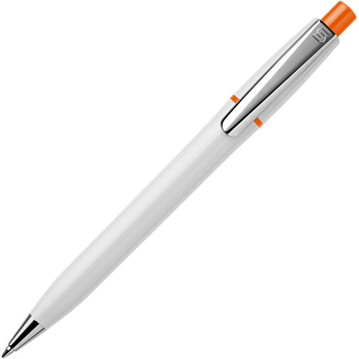 Kugelschreiber Semyr Chrome Hardcolour , weiss / orange, ABS & Metall, 13,70cm (Länge), Bild 1