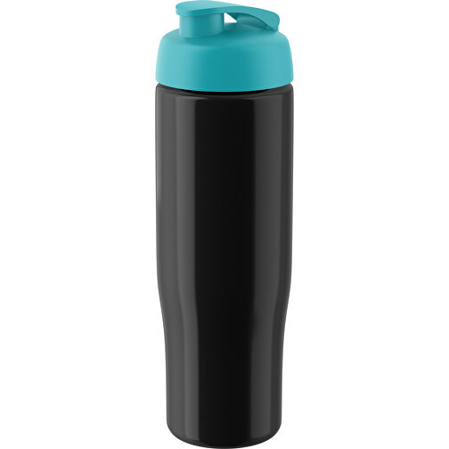 H2O Active® Tempo 700 Ml Sportflasche Mit Klappdeckel , schwarz / aquablau, PET und PP-Kunststoff, 23,90cm (Höhe), Bild 1