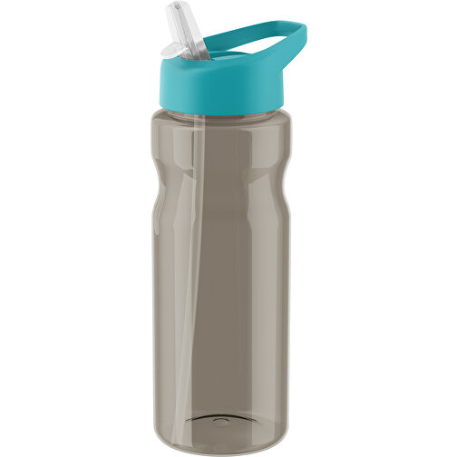 H2O Active® Eco Base 650 Ml Sportflasche Mit Ausgussdeckel , kohle transparent / aquablau, PCR plastic, PP-Kunststoff, Silikon-Kunststoff, 22,40cm (Höhe), Bild 1