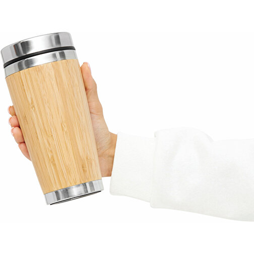 Isolierbecher BAMBOO DRINK , braun, silber, Edelstahl / Bambus / Kunststoff / Silikon, 17,50cm (Höhe), Bild 6