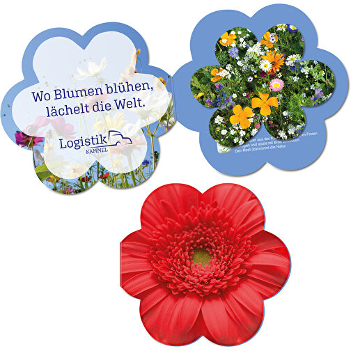 Samenpapier In Klappkärtchen Blume - Blümchen , individuell, Papier, Saatgut, 9,00cm x 8,60cm (Länge x Breite), Bild 1