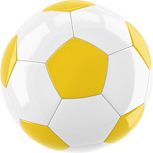 Fußball Gold 32-Panel-Promotionball - Individuell Bedruckt , weiß / sonnengelb, PU/PVC, 3-lagig, , Bild 1