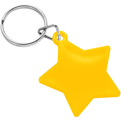 Schlüsselanhänger 'Stern' , gelb, PS+MET, 3,90cm x 0,30cm x 4,50cm (Länge x Höhe x Breite), Bild 1