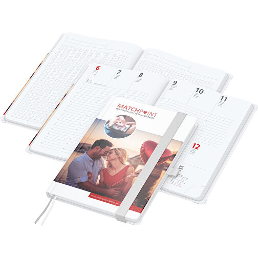 Buchkalender Match-Hybrid White Bestseller A5, Cover-Star Gloss-individuell, Weiß , weiß, Schreibpapier 90 g/m², 21,00cm x 14,80cm (Länge x Breite), Bild 1