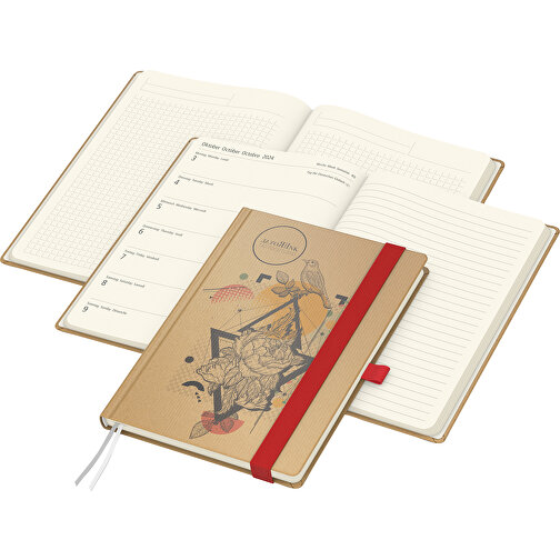 Buchkalender Match-Hybrid Creme Bestseller, Natura Braun-individuell, Rot , braun, rot, 21,00cm x 14,80cm (Länge x Breite), Bild 1
