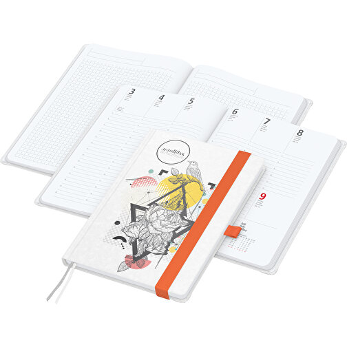 Buchkalender Match-Hybrid White Bestseller A4, Natura Individuell, Orange , orange, Schreibpapier 90 g/m², 29,70cm x 21,00cm (Länge x Breite), Bild 1