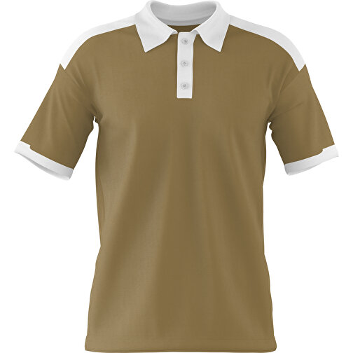 Poloshirt Individuell Gestaltbar , gold / weiss, 200gsm Poly / Cotton Pique, M, 70,00cm x 49,00cm (Höhe x Breite), Bild 1