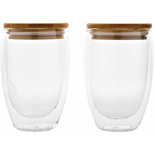 Dubbelväggigt borosilikatglas med bambulock, 350ml, 2-pack, Bild 2
