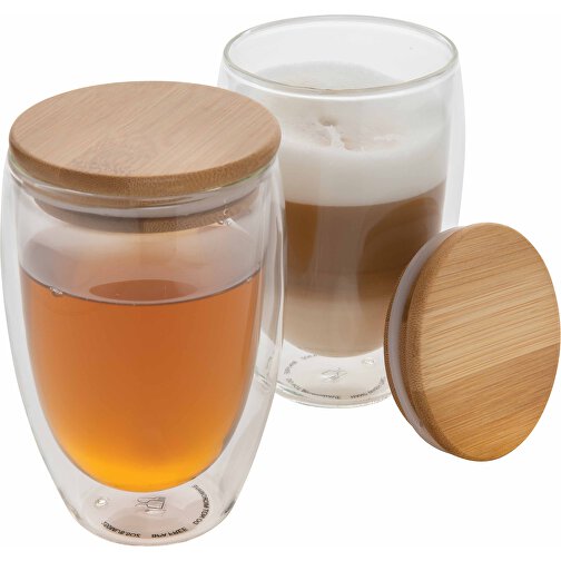 Dubbelväggigt borosilikatglas med bambulock, 350ml, 2-pack, Bild 3