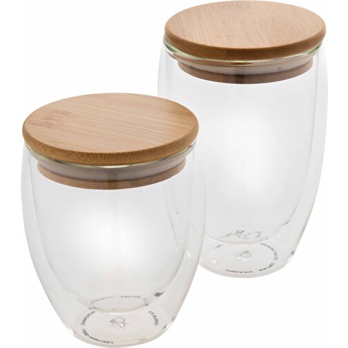 Dubbelväggigt borosilikatglas med bambulock, 350ml, 2-pack, Bild 6