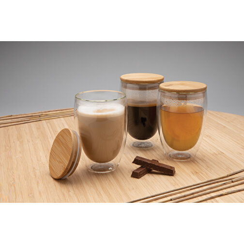 Bicchiere in vetro borosilicato con tappo in bambù 350ml, Immagine 9