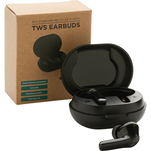 TWS Ohrhörer Aus RCS Standard Recyceltem Kunststoff, Schwarz , schwarz, ABS - recycelt, 6,50cm x 3,30cm (Länge x Höhe), Bild 4