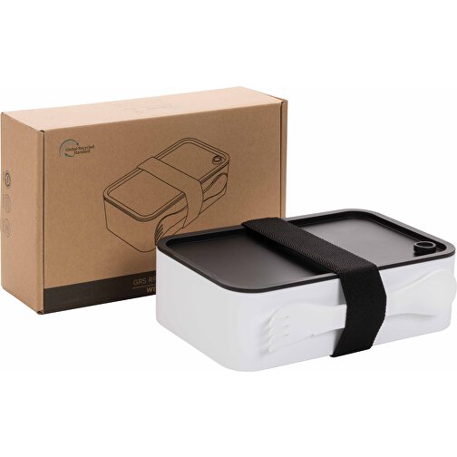 GRS RPP Lunchbox Mit Göffel, Weiß , weiß, Polypropylen - recycelt, 19,00cm x 5,40cm (Länge x Höhe), Bild 7
