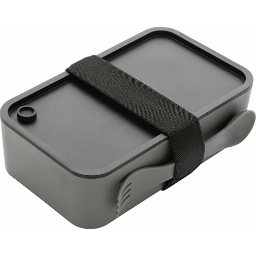 GRS RPP Lunchbox Mit Göffel, Grau , grau, Polypropylen - recycelt, 19,00cm x 5,40cm (Länge x Höhe), Bild 1