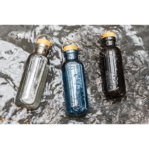 GRS RPET Flasche With Bambusdeckel Und Griff, Blau , blau, PET - recycelt, 7,50cm x 22,30cm (Länge x Höhe), Bild 9