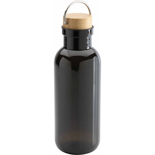 GRS RPET Flasche With Bambusdeckel Und Griff, Schwarz , schwarz, PET - recycelt, 7,50cm x 22,30cm (Länge x Höhe), Bild 1