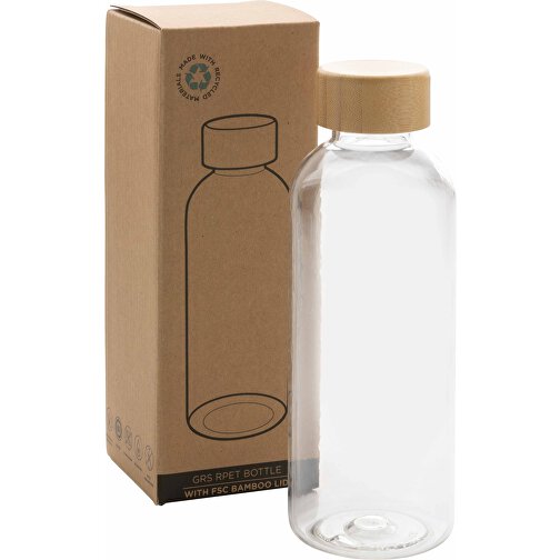 GRS RPET Flasche Mit Bambus-Deckel, Transparent , transparent, PET - recycelt, 7,40cm x 20,60cm (Länge x Höhe), Bild 6