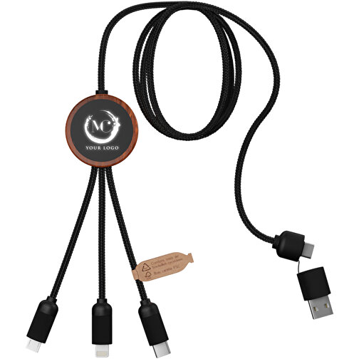 SCX.design C37 kabel do ładowania z podświetlanym logo 5-w-1 rPET i z okrągłą drewnianą obudow, Obraz 4