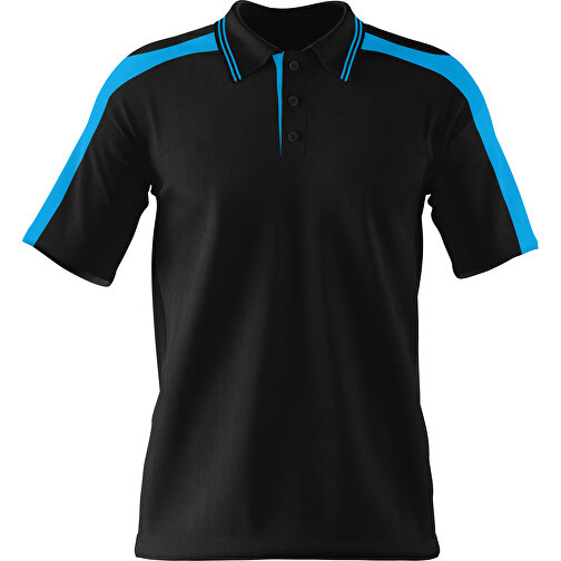 Poloshirt Individuell Gestaltbar , schwarz / himmelblau, 200gsm Poly / Cotton Pique, XS, 60,00cm x 40,00cm (Höhe x Breite), Bild 1