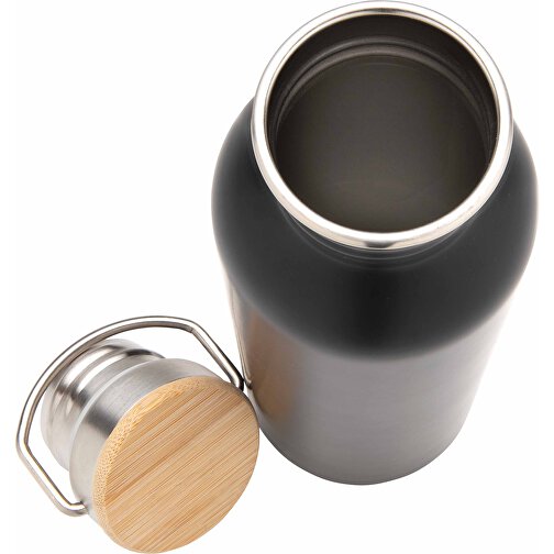 Moderne Stainless-Steel Flasche Mit Bambusdeckel, Schwarz , schwarz, Edelstahl, 7,10cm x 24,00cm (Länge x Höhe), Bild 4
