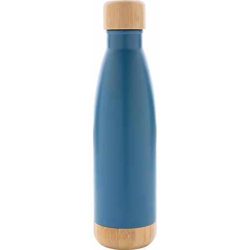 Vakuum Edelstahlfasche Mit Deckel Und Boden Aus Bambus, Blau , blau, Edelstahl, 7,00cm x 27,00cm (Länge x Höhe), Bild 2