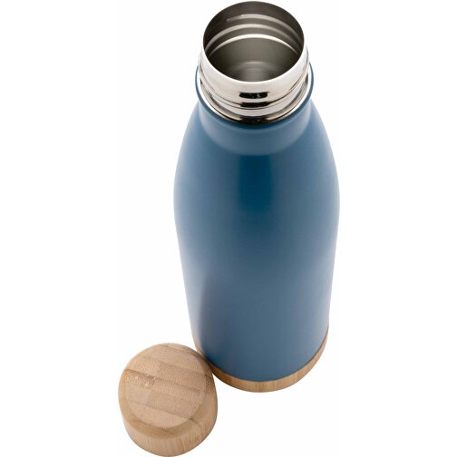 Vakuum Edelstahlfasche Mit Deckel Und Boden Aus Bambus, Blau , blau, Edelstahl, 7,00cm x 27,00cm (Länge x Höhe), Bild 4