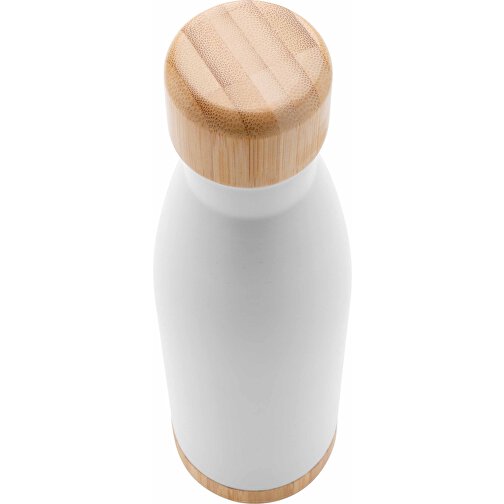 Vakuum Edelstahlfasche Mit Deckel Und Boden Aus Bambus, Weiß , weiß, Edelstahl, 7,00cm x 27,00cm (Länge x Höhe), Bild 3