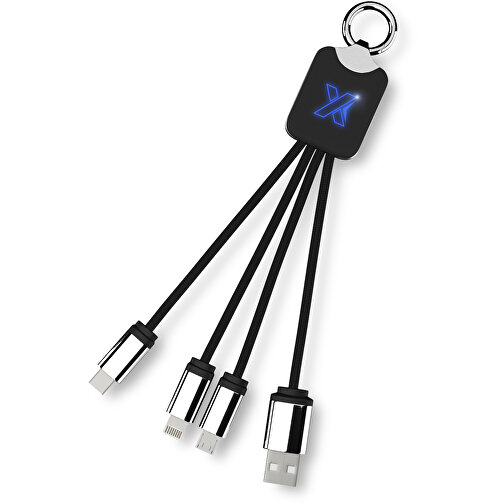 SCX.design C15 Quatro Ladekabel Mit Leuchtlogo , blau / schwarz, Recycelter PET Kunststoff, Metall, Gummi, 16,00cm x 2,60cm (Länge x Breite), Bild 1