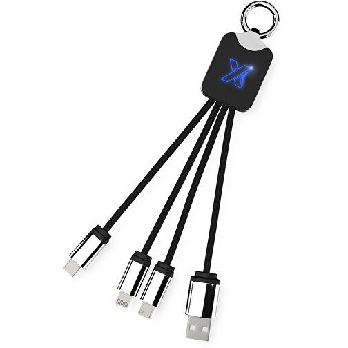 SCX.design C15 Quatro Ladekabel Mit Leuchtlogo , blau / schwarz, Recycelter PET Kunststoff, Metall, Gummi, 16,00cm x 2,60cm (Länge x Breite), Bild 2