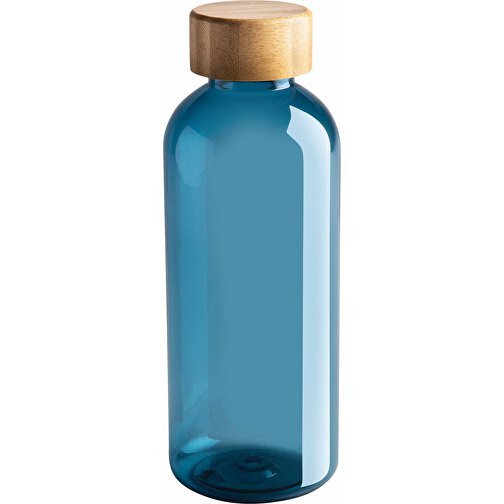 GRS RPET Flasche Mit Bambus-Deckel, Blau , blau, PET - recycelt, 7,40cm x 20,60cm (Länge x Höhe), Bild 1