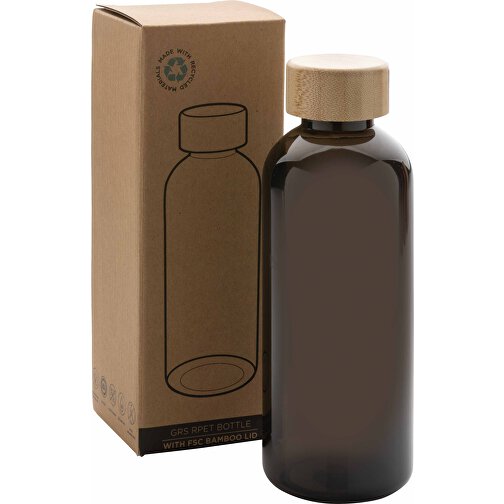 GRS RPET Flasche Mit Bambus-Deckel, Schwarz , schwarz, PET - recycelt, 7,40cm x 20,60cm (Länge x Höhe), Bild 6