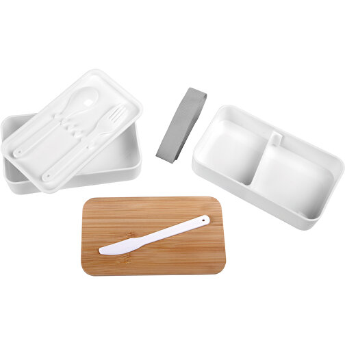 Lunchbox DOUBLE LEVEL , weiß, Kunststoff / Bambus / Polyester, 18,00cm x 9,00cm x 10,00cm (Länge x Höhe x Breite), Bild 2