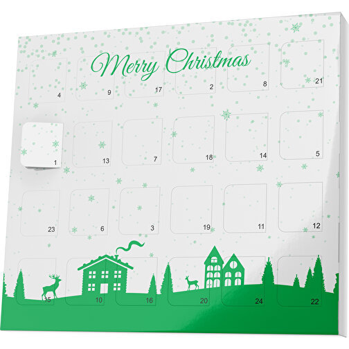 XS Adventskalender Weihnachtsdorf , M&M\'s, weiß / grün, Vollkartonhülle, weiß, 1,60cm x 12,00cm x 14,00cm (Länge x Höhe x Breite), Bild 1