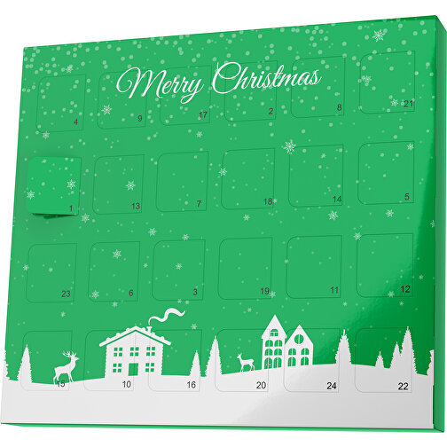 XS Adventskalender Weihnachtsdorf , Brandt, grün / weiß, Vollkartonhülle, weiß, 1,60cm x 12,00cm x 14,00cm (Länge x Höhe x Breite), Bild 1