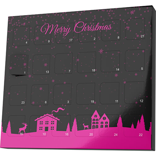 XS Adventskalender Weihnachtsdorf , Brandt, schwarz / pink, Vollkartonhülle, weiss, 1,60cm x 12,00cm x 14,00cm (Länge x Höhe x Breite), Bild 1