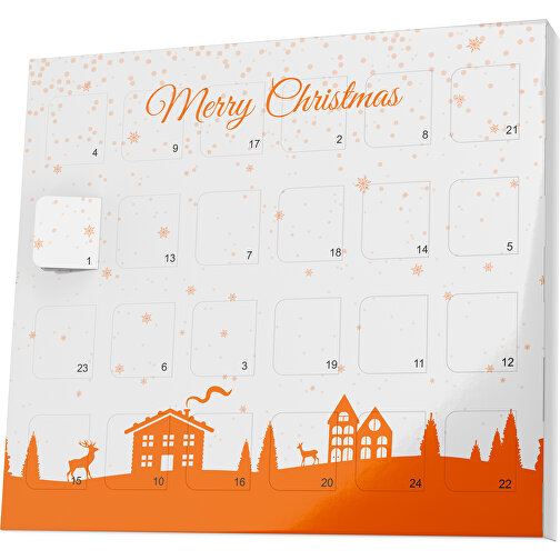 XS Adventskalender Weihnachtsdorf , Brandt, weiß / orange, Vollkartonhülle, weiß, 1,60cm x 12,00cm x 14,00cm (Länge x Höhe x Breite), Bild 1