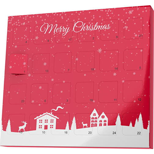 XS Adventskalender Weihnachtsdorf , Brandt, dunkelrot / weiss, Vollkartonhülle, weiss, 1,60cm x 12,00cm x 14,00cm (Länge x Höhe x Breite), Bild 1