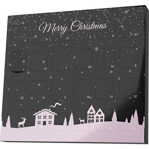 XS Adventskalender Weihnachtsdorf , Brandt, schwarz / zartrosa, Vollkartonhülle, weiß, 1,60cm x 12,00cm x 14,00cm (Länge x Höhe x Breite), Bild 1