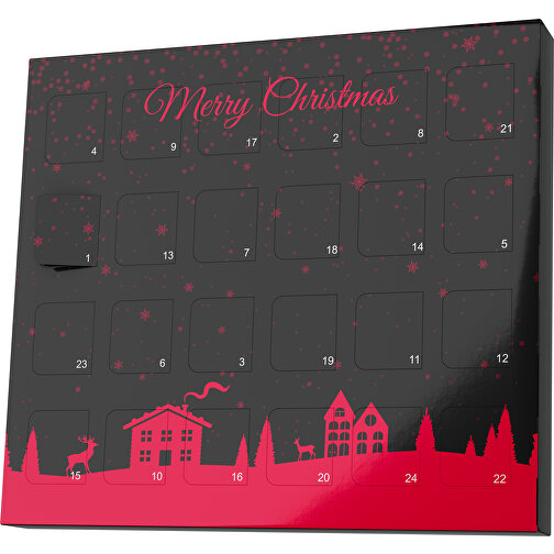 XS Adventskalender Weihnachtsdorf , Brandt, schwarz / ampelrot, Vollkartonhülle, weiß, 1,60cm x 12,00cm x 14,00cm (Länge x Höhe x Breite), Bild 1