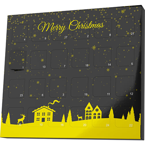 XS Adventskalender Weihnachtsdorf , Brandt, schwarz / gelb, Vollkartonhülle, weiss, 1,60cm x 12,00cm x 14,00cm (Länge x Höhe x Breite), Bild 1