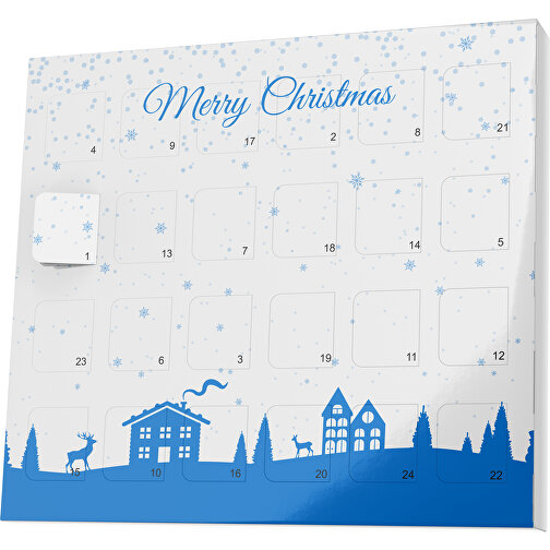 XS Adventskalender Weihnachtsdorf , Brandt, weiss / kobaltblau, Vollkartonhülle, weiss, 1,60cm x 12,00cm x 14,00cm (Länge x Höhe x Breite), Bild 1