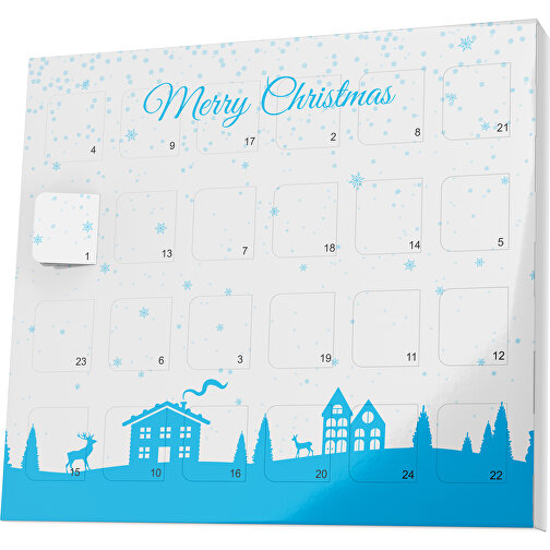 XS Adventskalender Weihnachtsdorf , Brandt, weiss / himmelblau, Vollkartonhülle, weiss, 1,60cm x 12,00cm x 14,00cm (Länge x Höhe x Breite), Bild 1